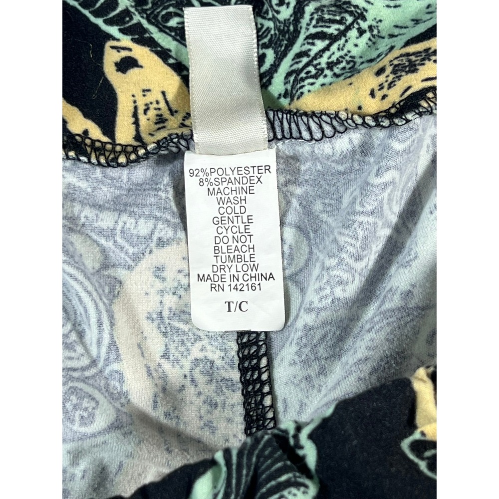 LuLaRoe Tall Curvy Leggings Black Yellow Mint Vintage Rotary Telephone Print TC - Picture 8 of 9